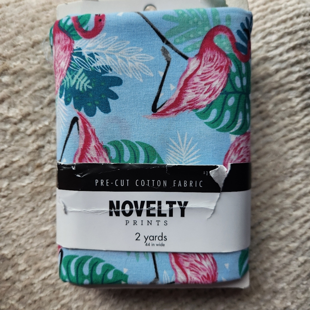 Flamingo Pink And Blue Leaf Print Cotton Fabric - 2 Yards - Novelty Prints - New